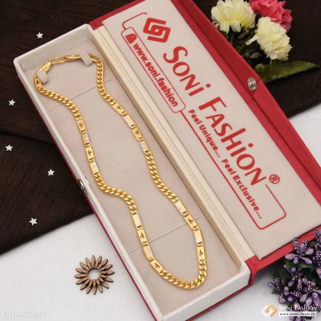 1 Gram Gold Forming Heart nawabi Finely Detailed Design Chain for Men - Style C028