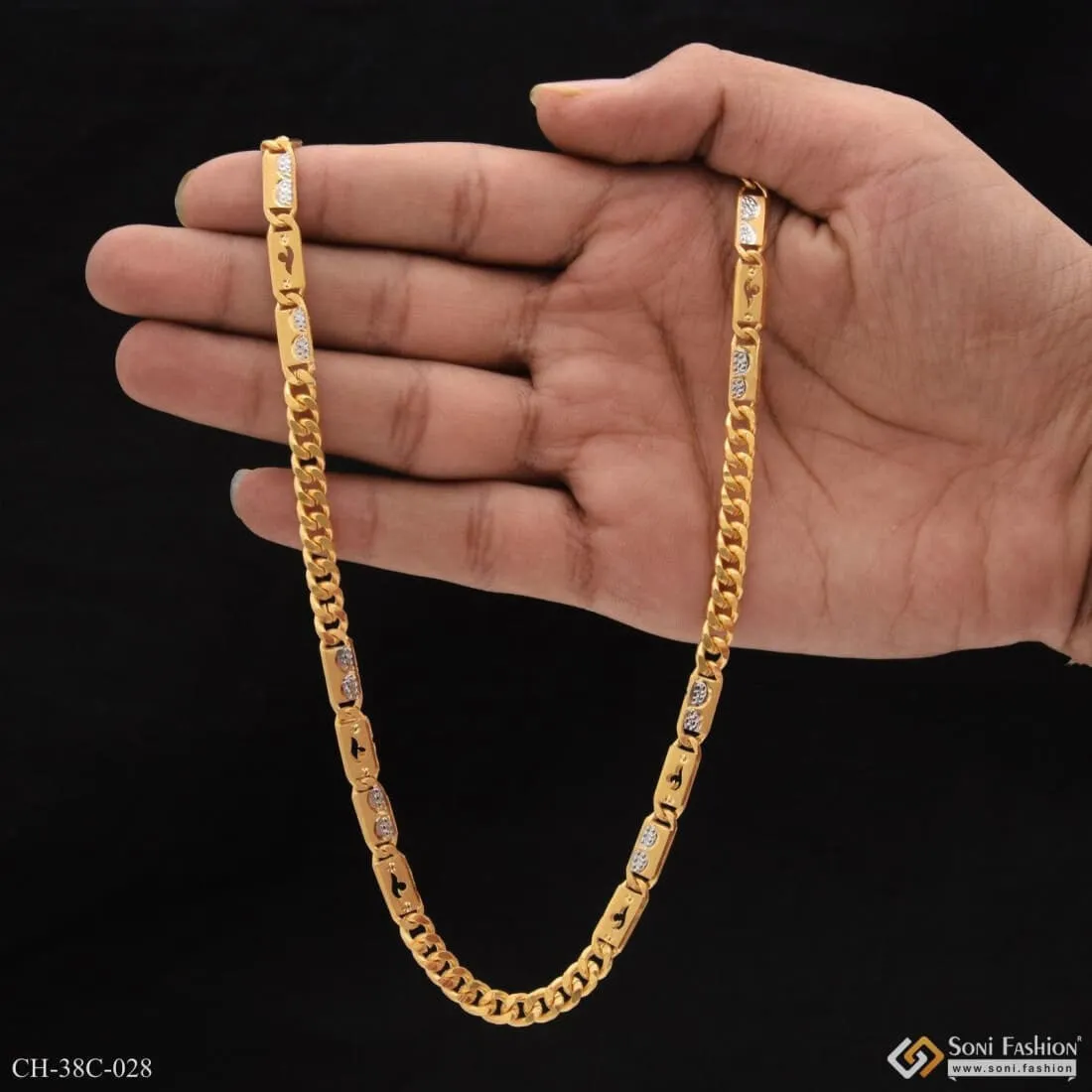 1 Gram Gold Forming Heart nawabi Finely Detailed Design Chain for Men - Style C028