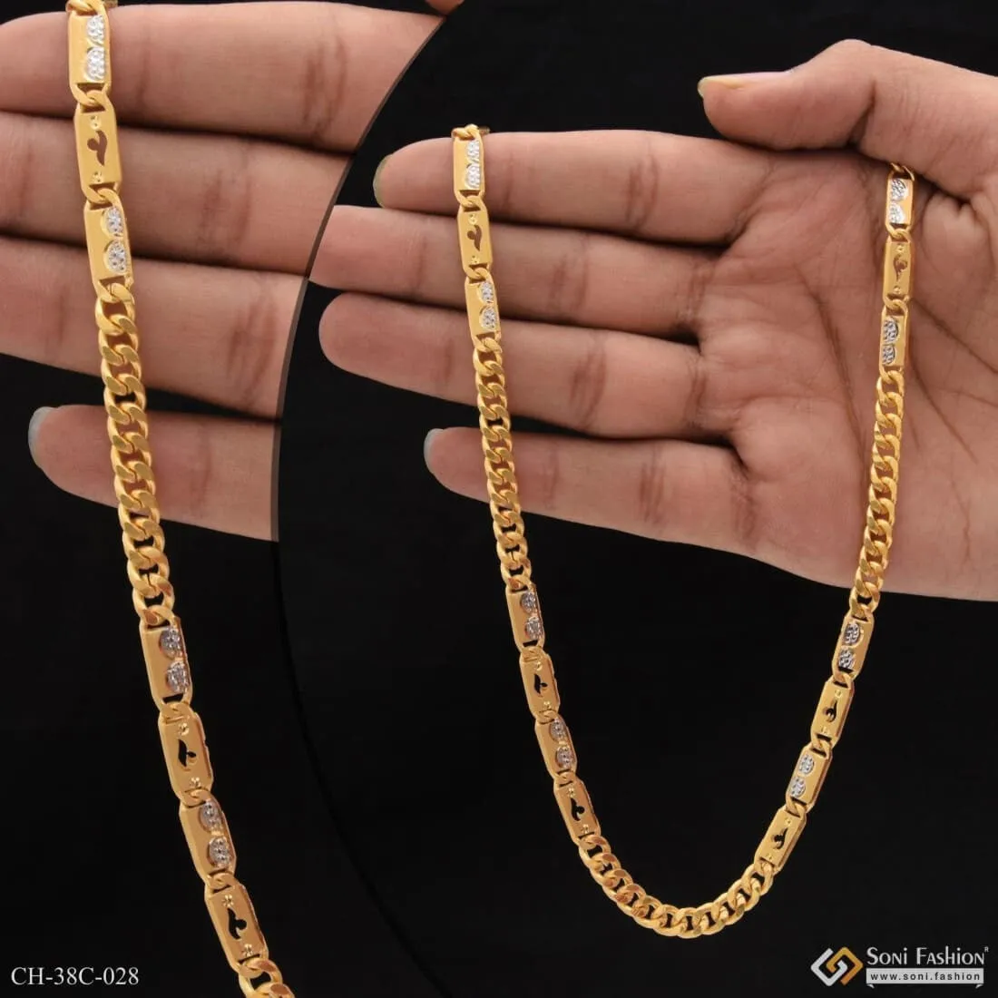 1 Gram Gold Forming Heart nawabi Finely Detailed Design Chain for Men - Style C028