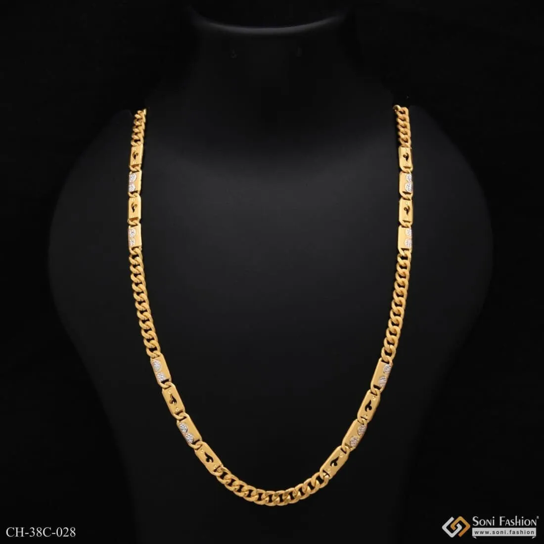 1 Gram Gold Forming Heart nawabi Finely Detailed Design Chain for Men - Style C028