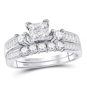 10kt White Gold Princess Diamond Bridal Wedding Ring Band Set 7/8 Cttw