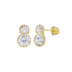 14E00342. - 14 Karat Yellow Gold 2 Beaded CZ Screw Back Earring