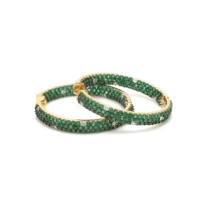 14K & 18K Gold Emerald & Diamond Inside Outside Hoop Earrings