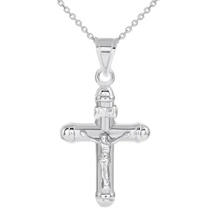 14k White Gold Tubuar INRI Crucifix Religious Cross Pendant Necklace