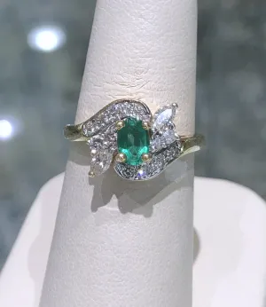 14kt Yellow Gold Emerald and Diamond Ring