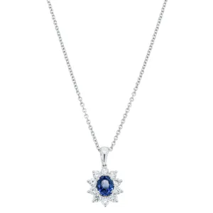 18ct White Gold .65ct Sapphire & Diamond Halo Pendant