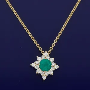 18ct Yellow Gold Emerald and Diamond Necklace