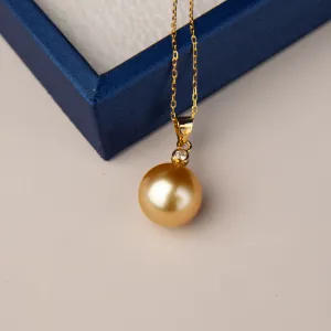 18K Gold Golden South Sea Pearl & Mary Pendant Necklace