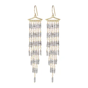 18K Gold Long Graduated Grey Diamond Fringe Earrings