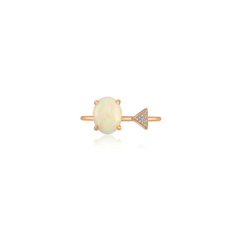 18k Gold Opal Open Diamond Ring With Arrow Shape