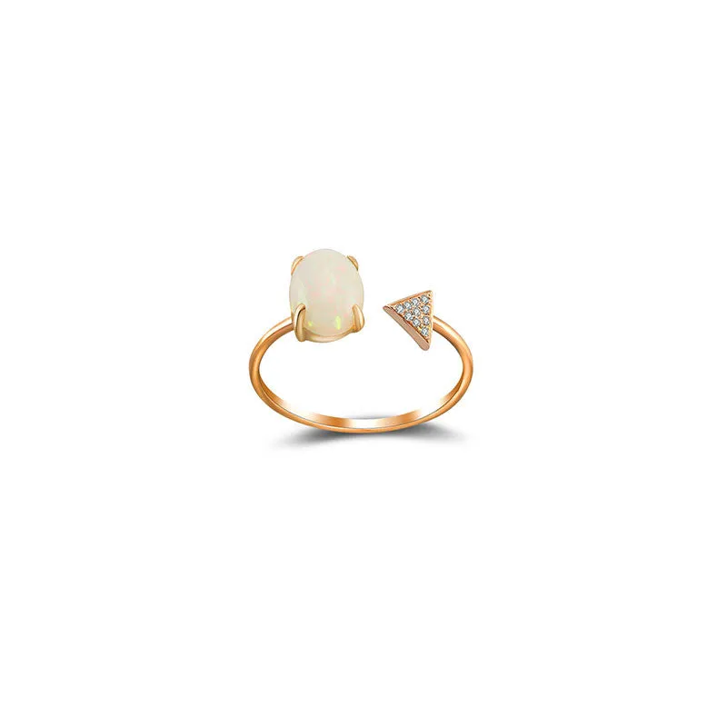 18k Gold Opal Open Diamond Ring With Arrow Shape