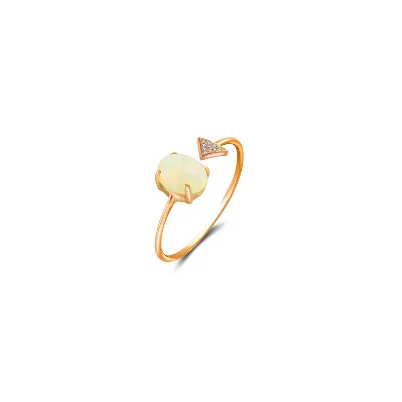 18k Gold Opal Open Diamond Ring With Arrow Shape