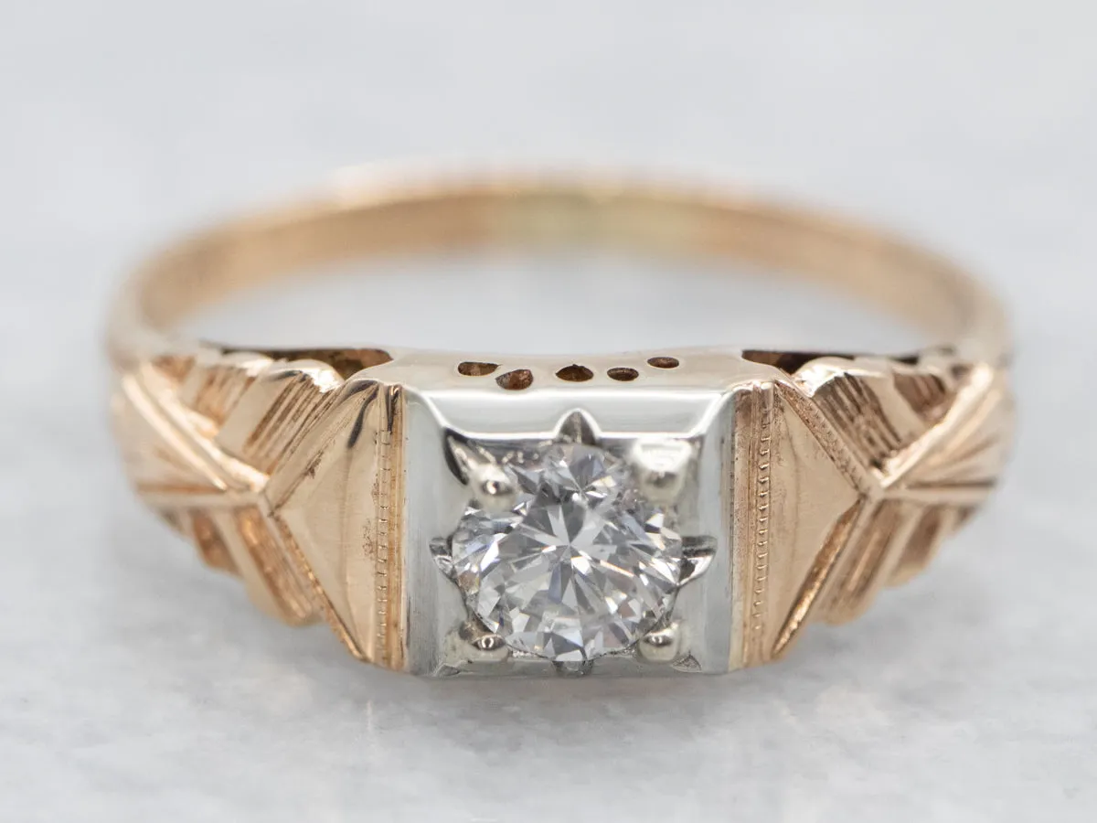 1930's Two Tone Gold Diamond Engagement Ring