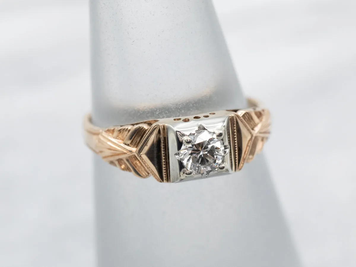 1930's Two Tone Gold Diamond Engagement Ring