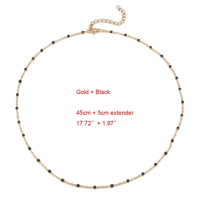 1pcs Stainless Steel Gold/Silver Color Choker Necklace Enamel Satellite Beaded Cable Ball Chain Choker Womens Necklaces