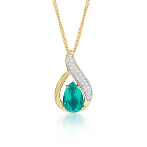 9ct Created Emerald & Diamond Pendant