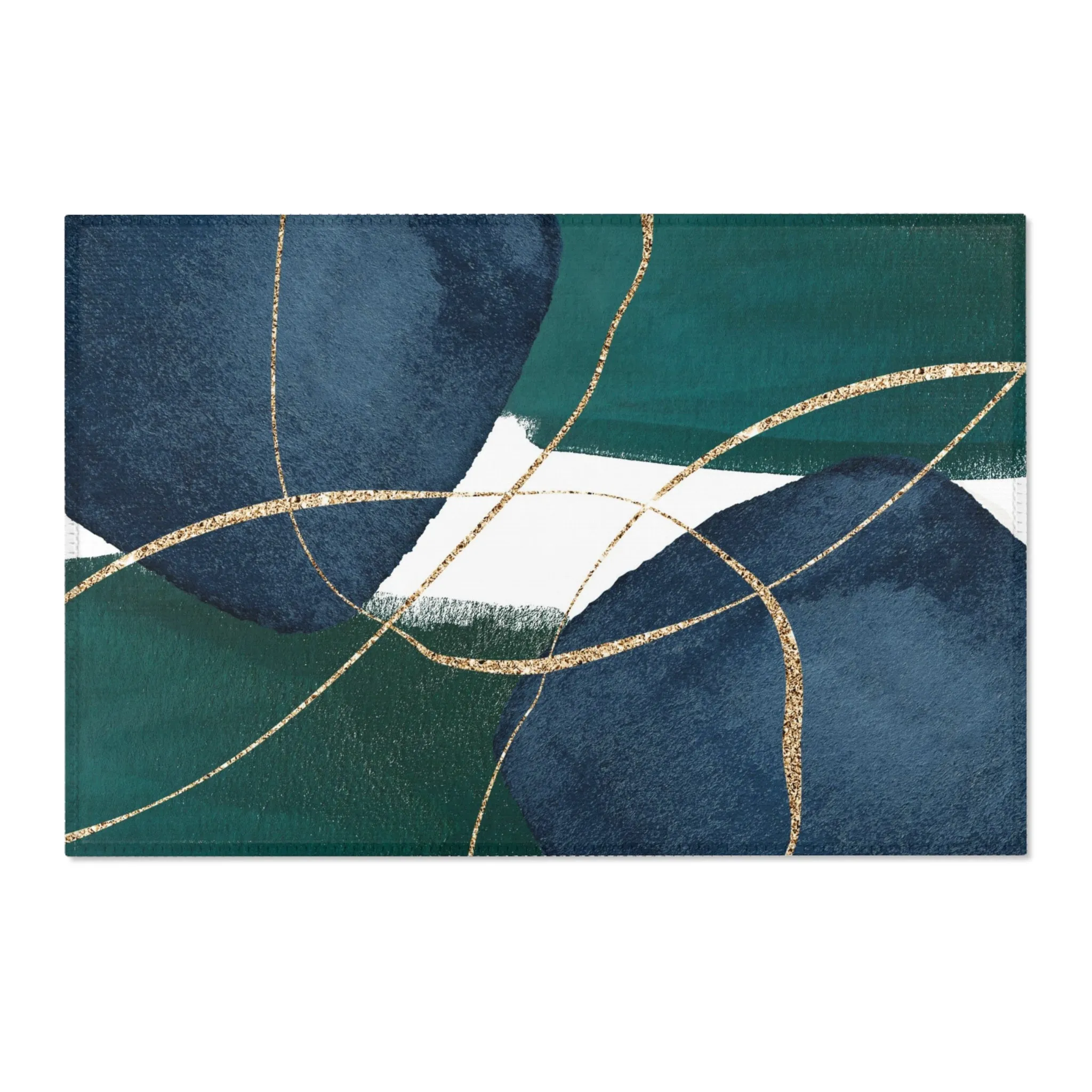 Abstract Boho Area Rug | Navy Blue, Emerald Green, Gold Minimalist