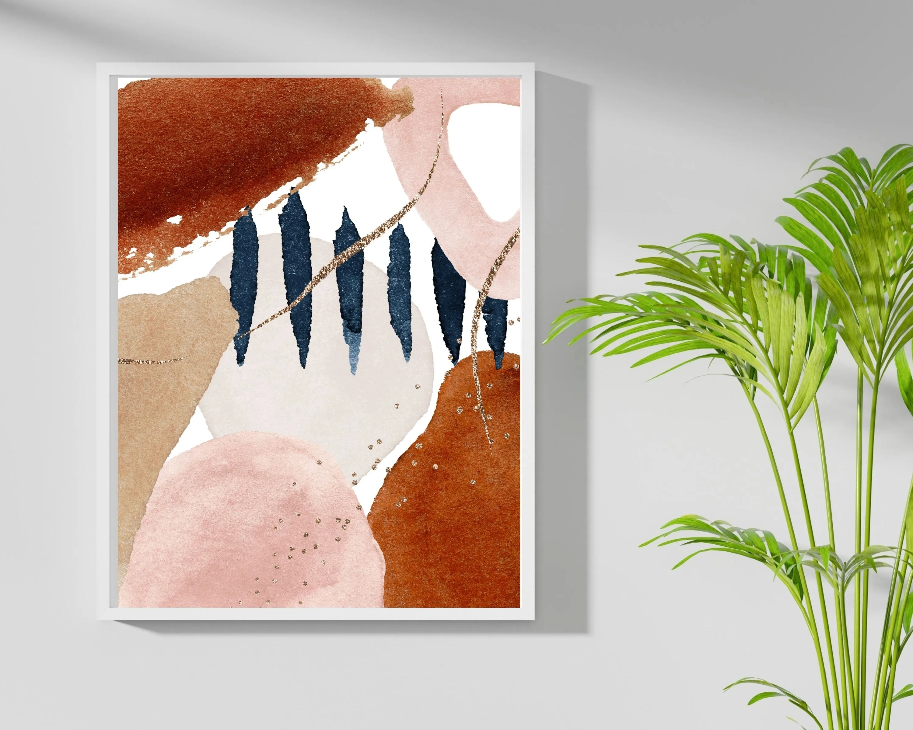 Abstract Boho Art Prints | Blush Pink Burnt Orange Navy Blue