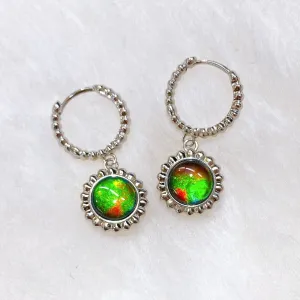 Ammolite Earrings Sterling Silver SOLSTICE Round Ammolite Earrings