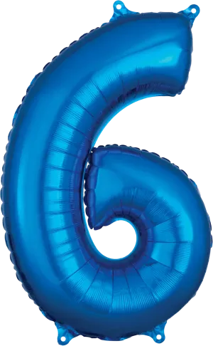 Anagram - 26" Number '6' Mylar Balloon - Blue