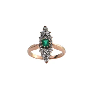 Antique Victorian Emerald and Diamond 14k/15k Rose Gold Ring