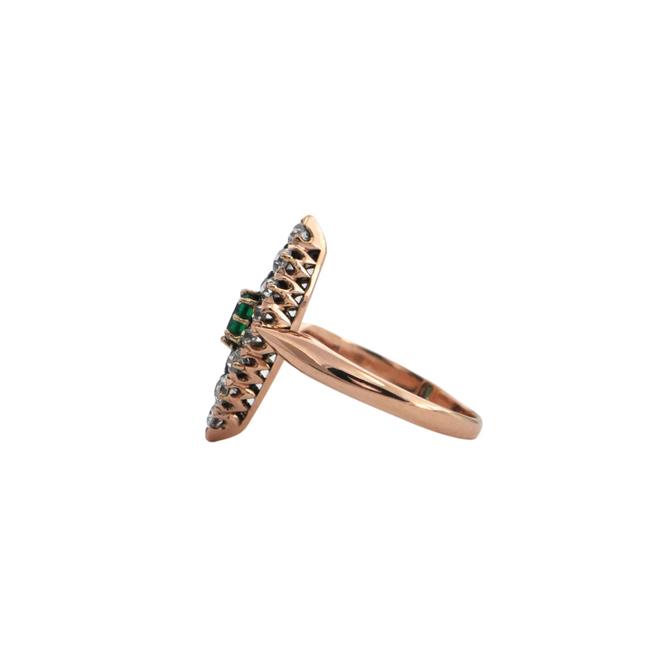 Antique Victorian Emerald and Diamond 14k/15k Rose Gold Ring