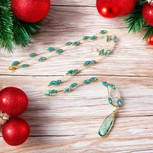 Aqua Gemstone Drop Crystal Bead Necklace, 20 inch