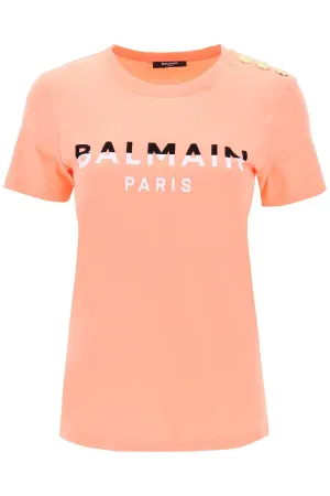 Balmain t-shirt with flocked print and gold-tone buttons