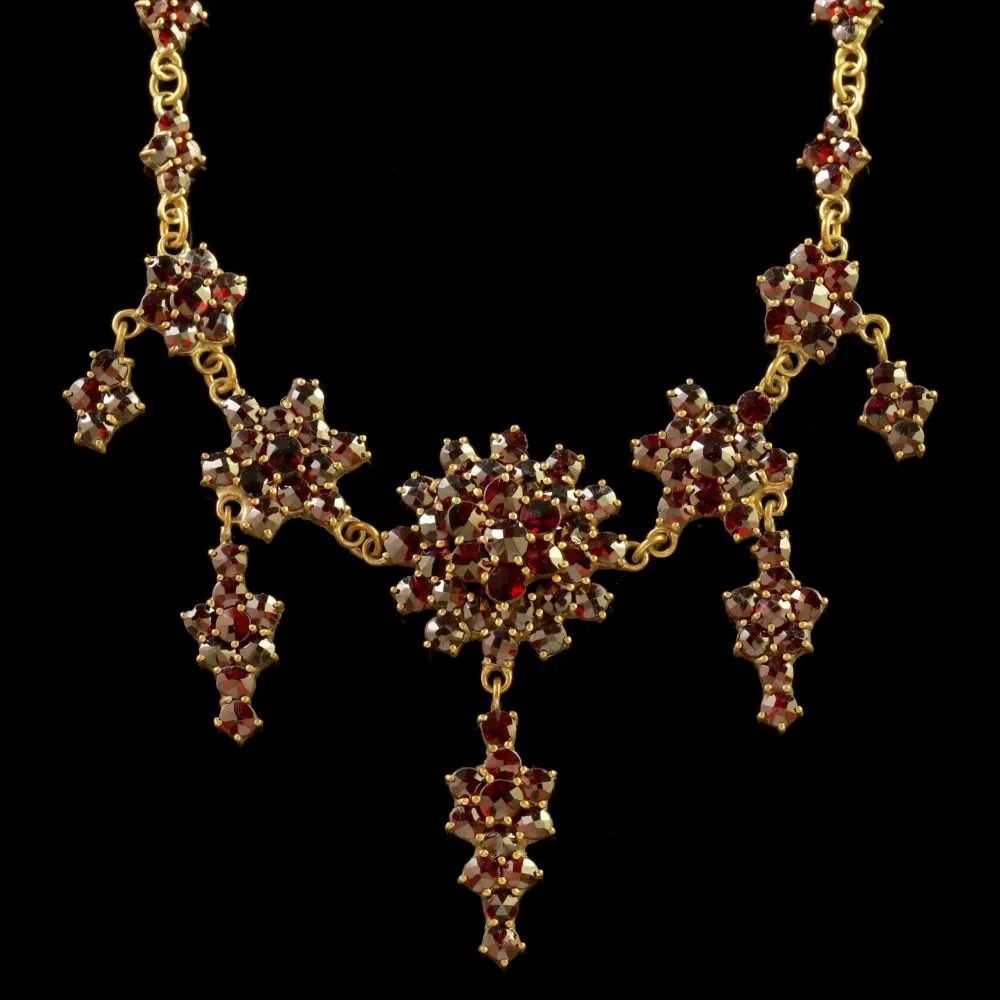 Bohemian Garnet Gold Drop Necklace