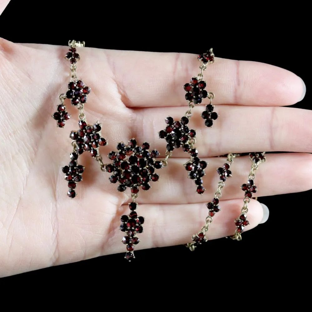 Bohemian Garnet Gold Drop Necklace