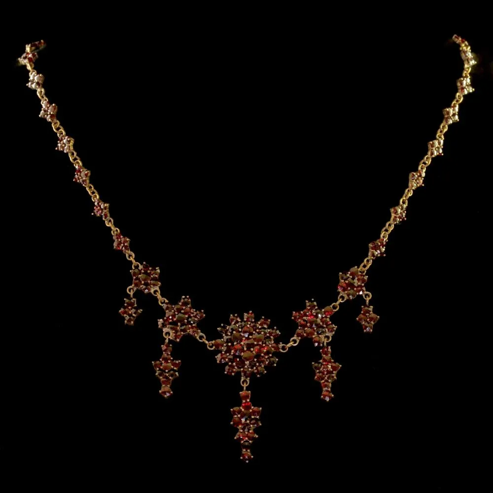 Bohemian Garnet Gold Drop Necklace