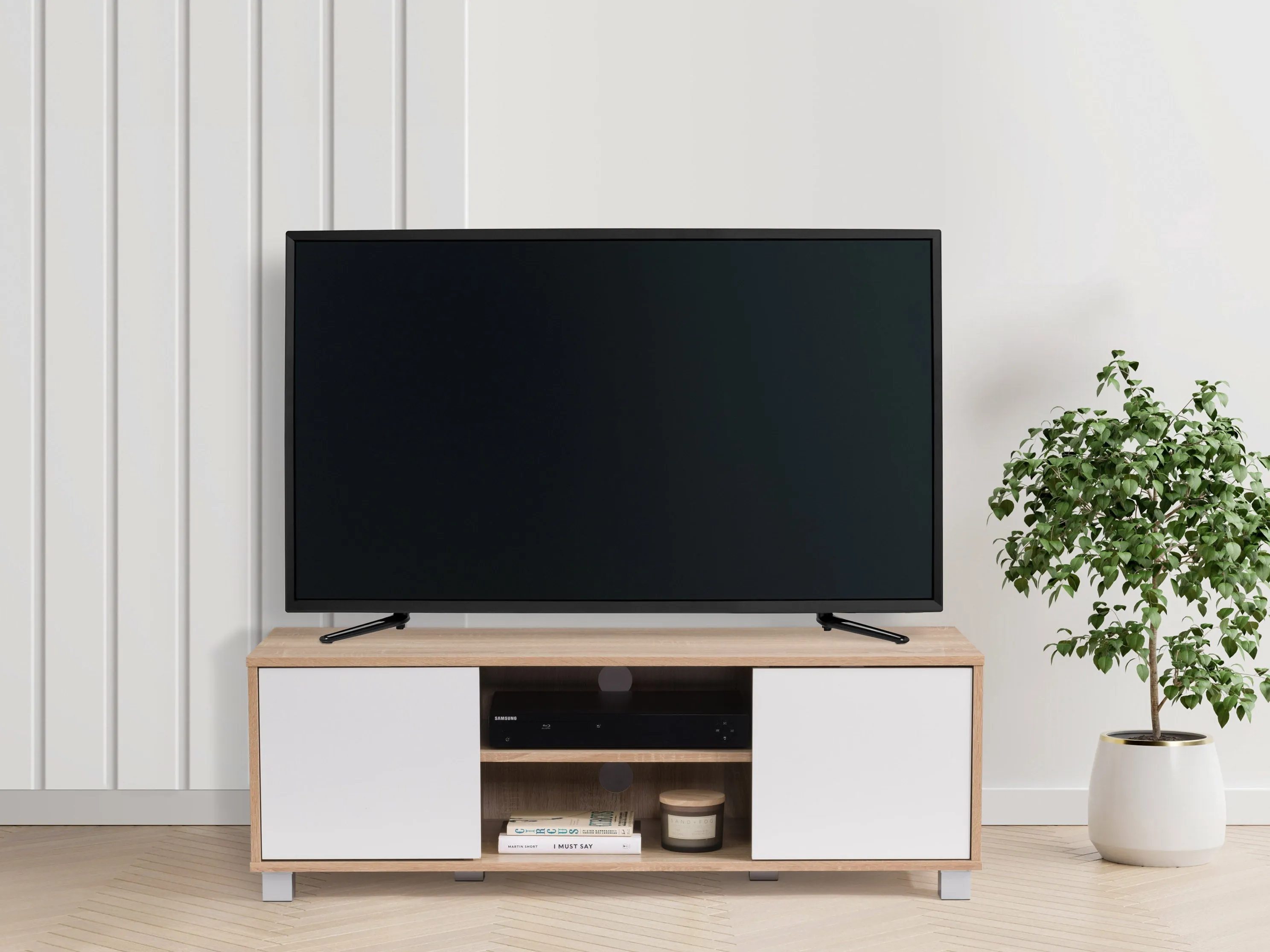 Brown and White Modern TV Stand, TVs up to 55"