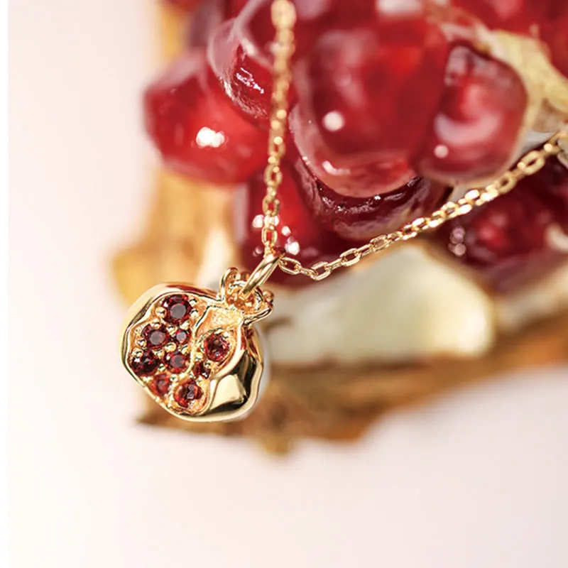 Buddha Stones 925 Sterling Silver 18k Gold Plated Pomegranate Garnet Crystal Passion Charm Necklace Pendant