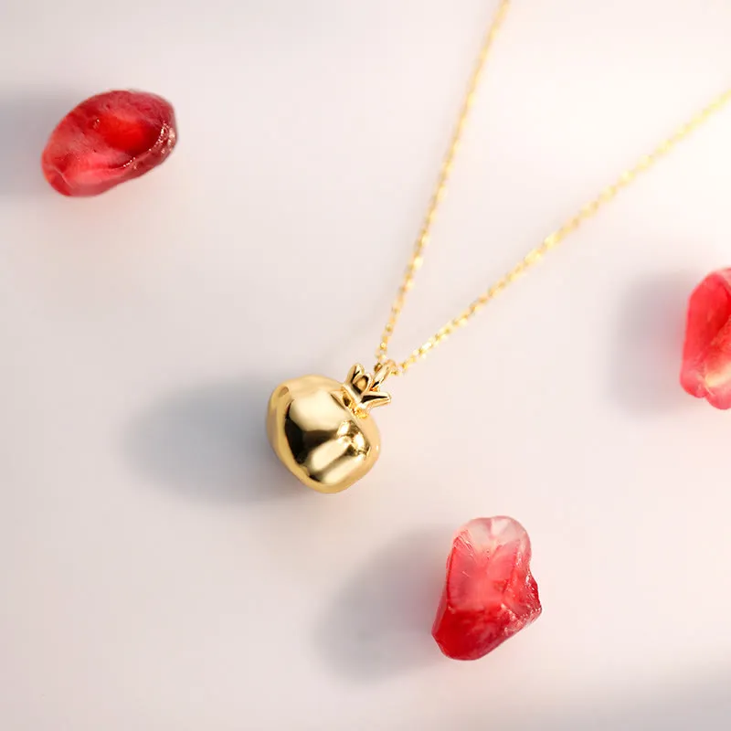 Buddha Stones 925 Sterling Silver 18k Gold Plated Pomegranate Garnet Crystal Passion Charm Necklace Pendant