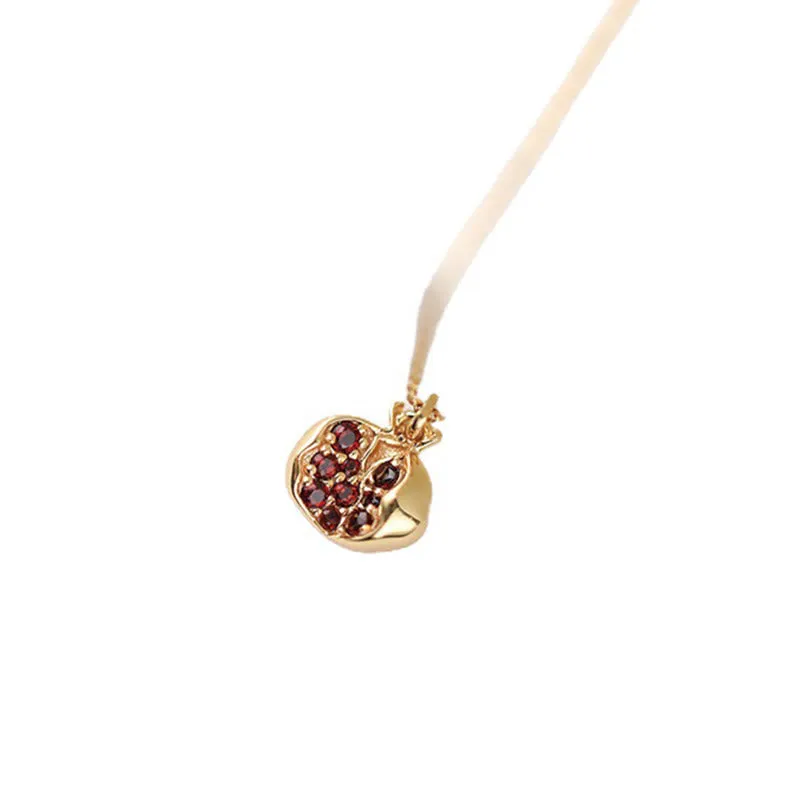 Buddha Stones 925 Sterling Silver 18k Gold Plated Pomegranate Garnet Crystal Passion Charm Necklace Pendant