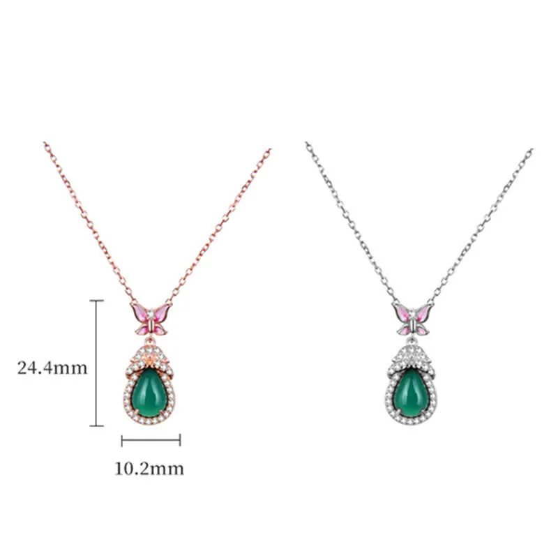 Buddha Stones 925 Sterling Silver Green Chalcedony Butterfly Zircon Courage Necklace Pendant