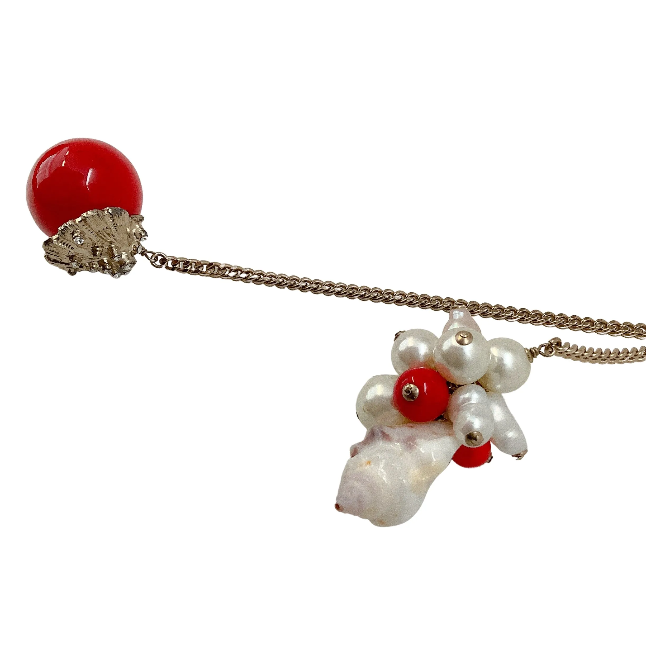 Chanel Gold / Red / Pearl 2005C Shell Charm Necklace