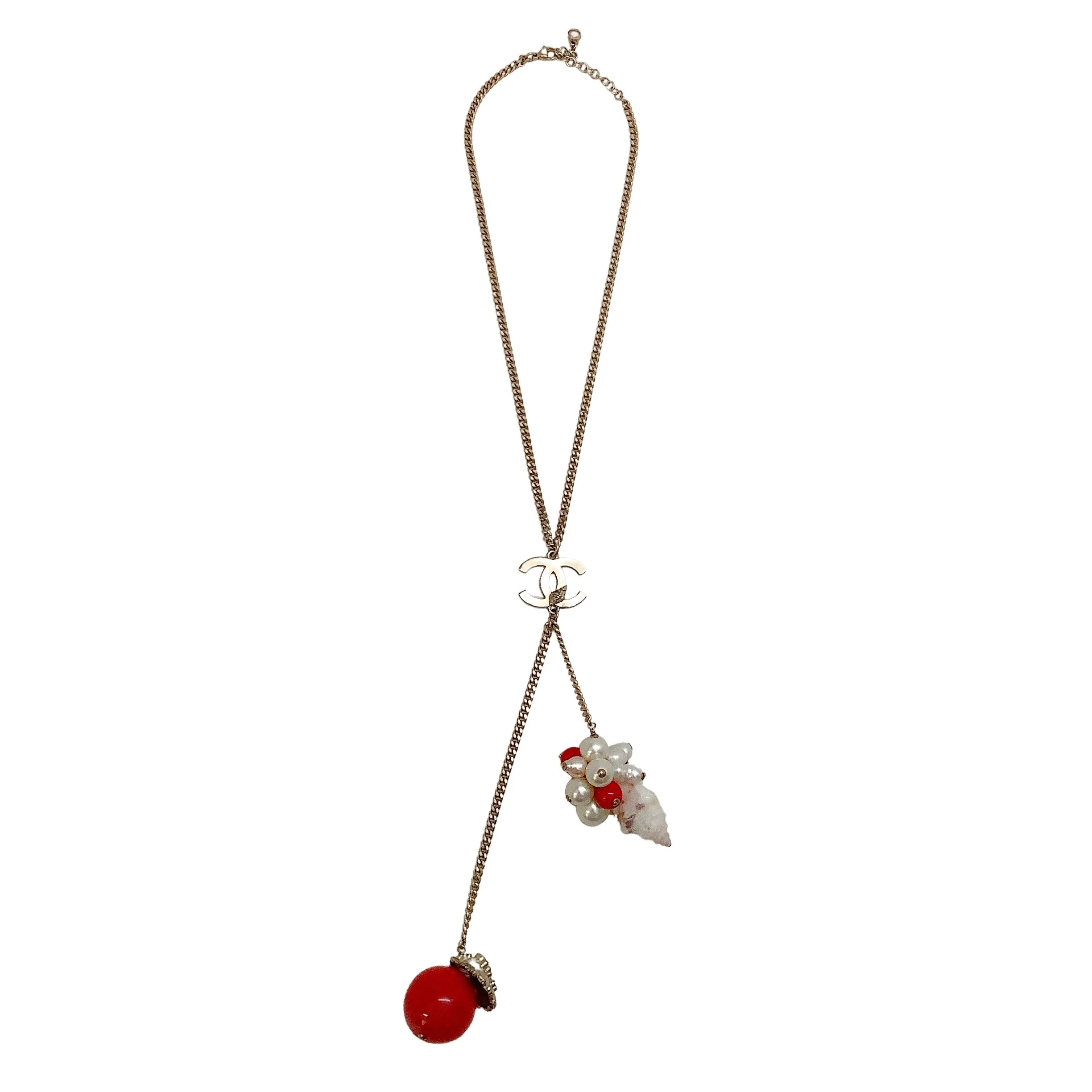 Chanel Gold / Red / Pearl 2005C Shell Charm Necklace