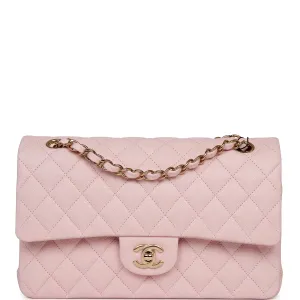 Chanel Medium Classic Double Flap Bag Light Pink Caviar Light Gold Hardware