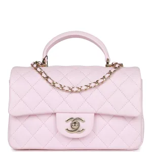 Chanel Mini Rectangular Flap Bag with Top Handle Light Pink Lambskin Light Gold Hardware