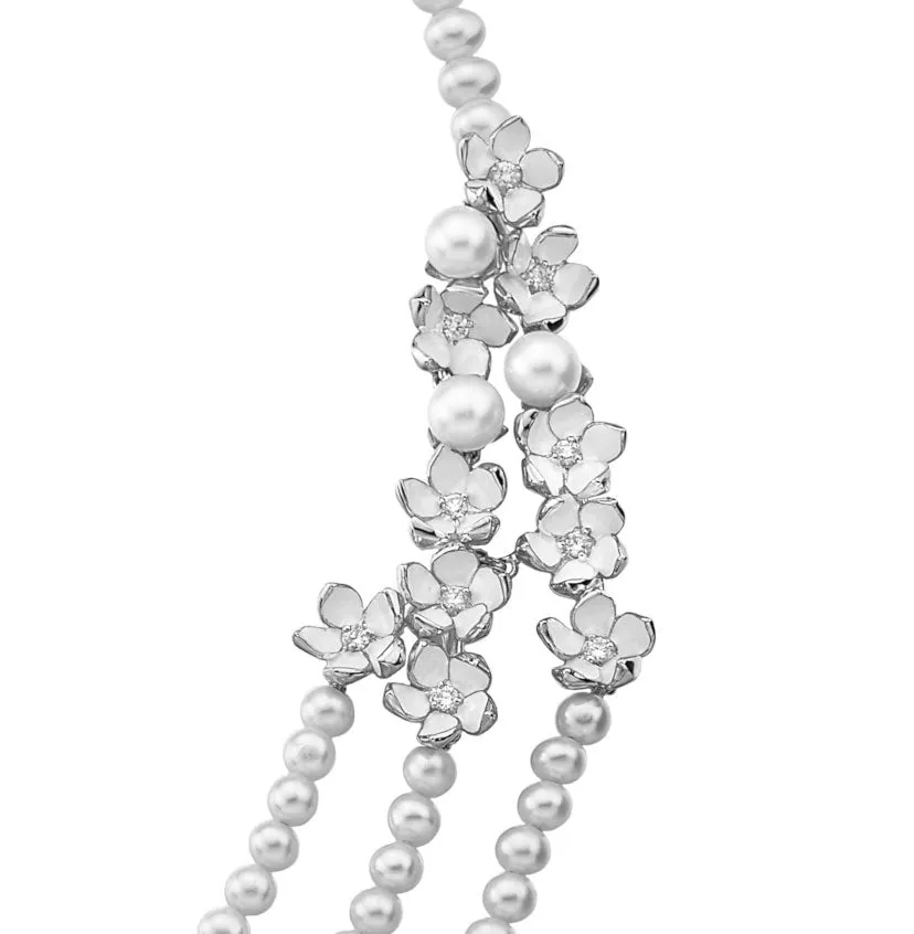 Cherry Blossom Necklace - Silver, Diamond & Pearl