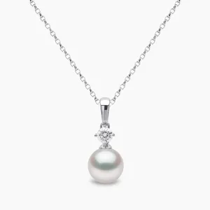 Classic 18K Gold Akoya Pearl and 0.20ct Diamond Pendant