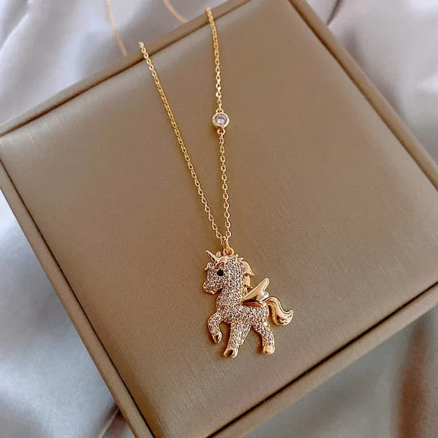 Cute Children Anime Crystal Rhinestone Unicorn Pendant