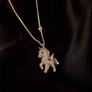 Cute Children Anime Crystal Rhinestone Unicorn Pendant