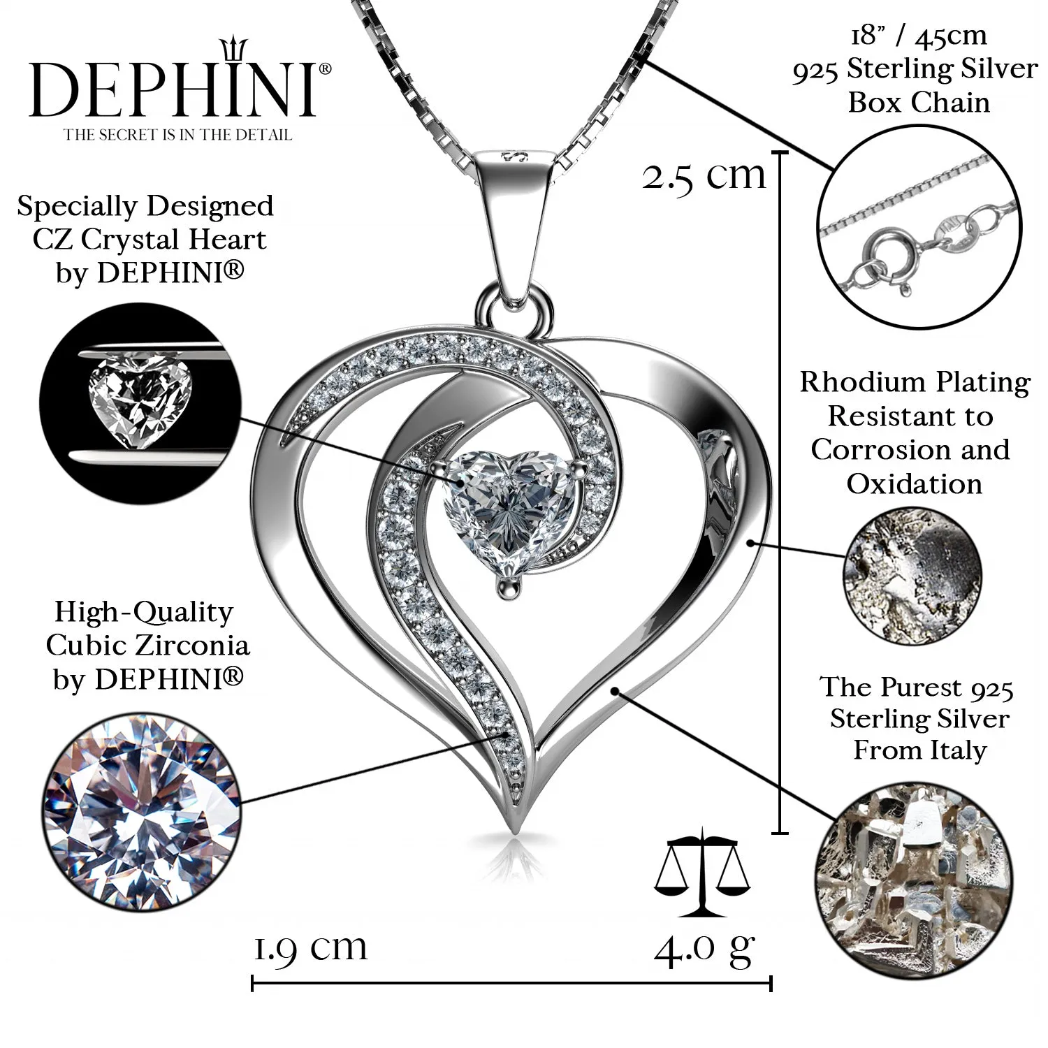 DEPHINI - Luxury Jewellery set- Necklace studs & Ring - 925 Silver