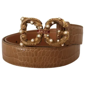 Dolce & Gabbana Elegant Croco Leather Amore Belt with Pearls