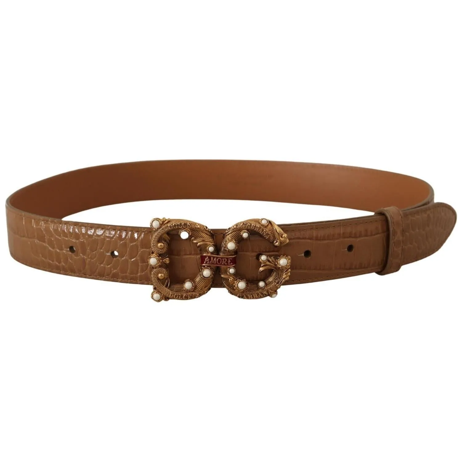 Dolce & Gabbana Elegant Croco Leather Amore Belt with Pearls