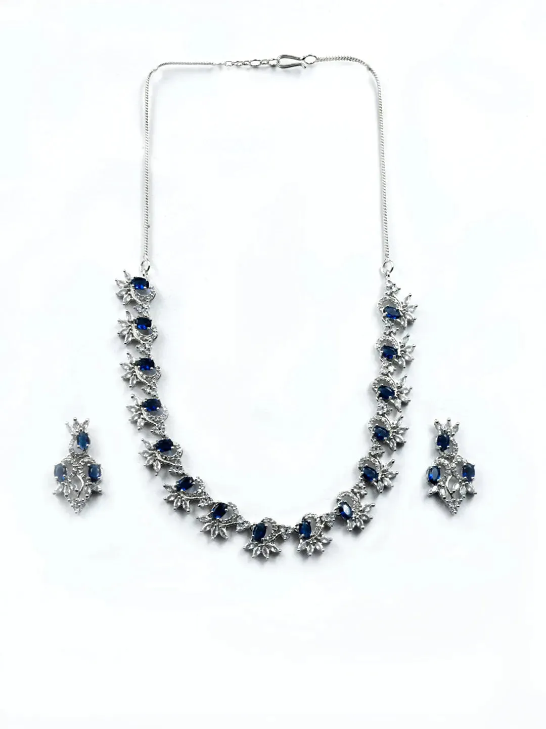 Elegant Blue American Diamond Sleek Necklace Set