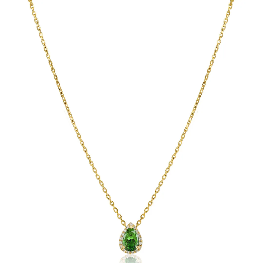 Emerald Diamond Halo Necklace