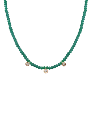 Emerald Gemstone & Three diamonds Necklace - 14K Rose Gold